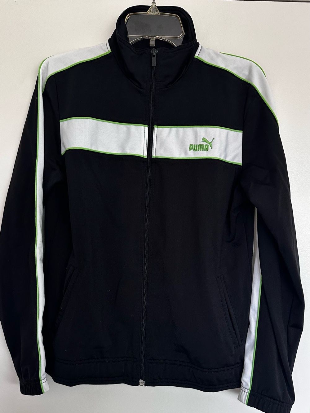 Puma Black & White Track Jacket with Green Trim